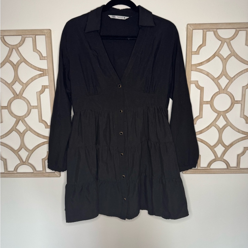 Zara Black Collared Shirt Dress